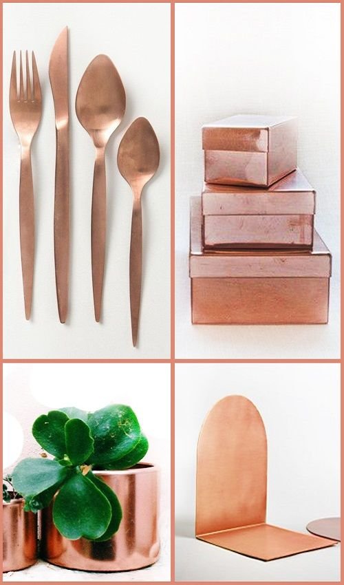 Accesorios decorativos pintados con spray cobre