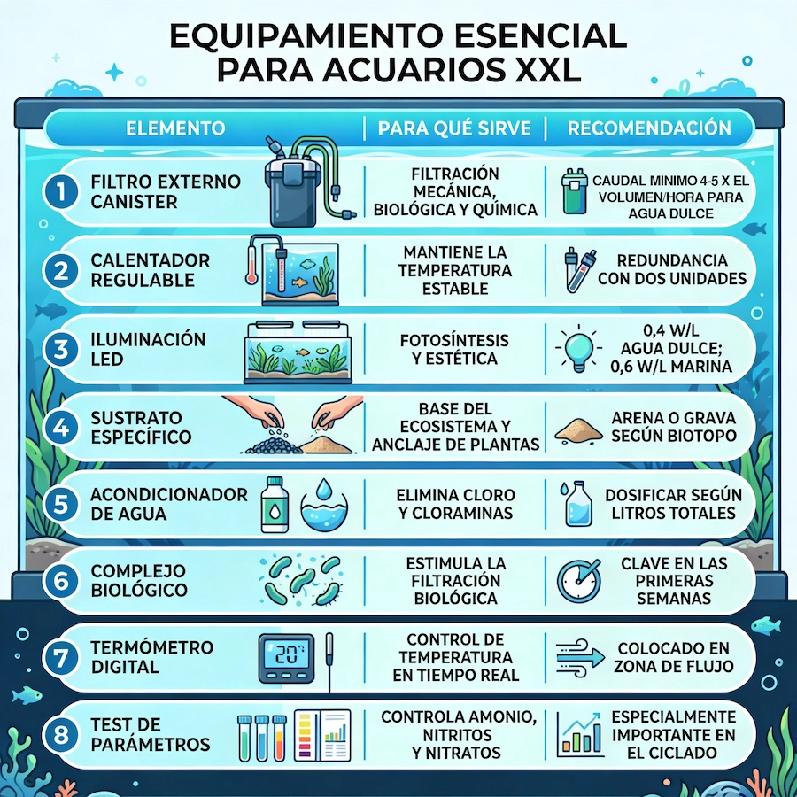 Equipamiento esencial de acuarios XXL. Infografia